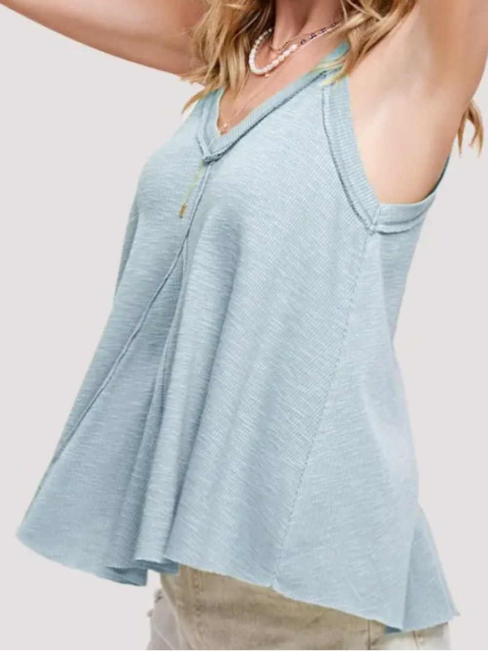 LA MIEL Light Blue V-Neck Swing Tank